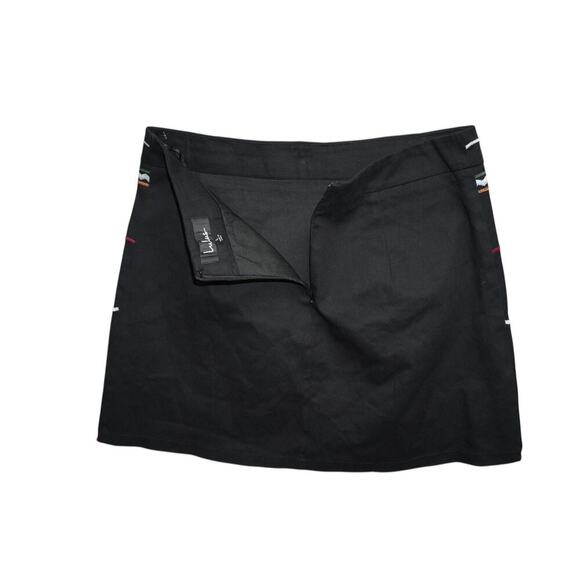 Lulus Black Mini Skirt Large Floral Embroidered Boho Festival Scalloped Hem - Picture 3 of 4